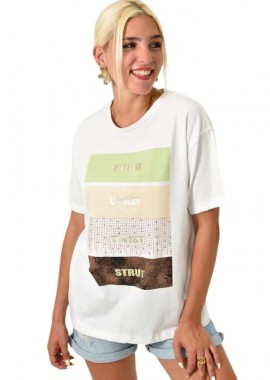 Potre OR - Γυναικείο T-shirt με τύπωμα και στρας Λευκό 25506