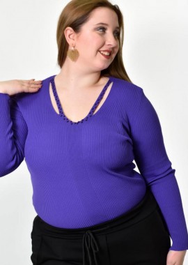 Potre OR - Γυναικείο Plus τοπ με άνοιγμα στο μπούστο και πέρλες Μωβ 21925