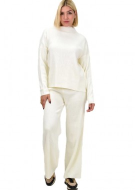 Potre OR - Πλεκτό σετ ριπ πουλόβερ με παντελόνι Λευκό 13029