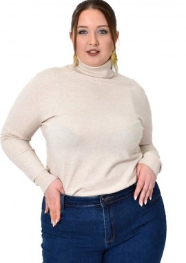 Potre OR - Πλεκτή μπλούζα με ζιβάγκο για μεγάλα μεγέθη Μπεζ 22960