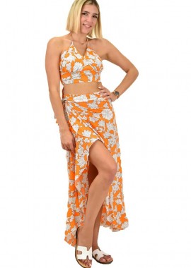 First Woman - Γυναικείο σετ με σχέδιο φλοράλ Πορτοκαλί 16813