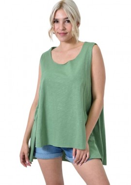 Potre OR - Αμάνικο Μπλουζάκι με Πλαϊνά Σκισίματα Φυστικί 24566