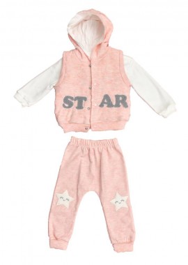 Potre OR - Βρεφικό σετ φόρμας με σχέδιο STAR και αμάνικο μπουφάν Σομόν 17168
