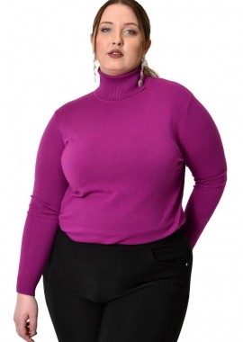 Potre OR - Πλεκτή μπλούζα με ζιβάγκο για μεγάλα μεγέθη Ματζέντα 22964