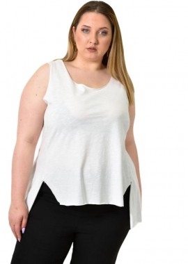 Potre OR - Αμάνικο Μπλουζάκι με Πλαϊνά Σκισίματα Λευκό 24370