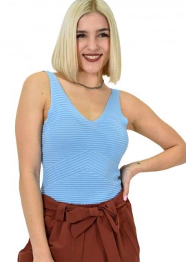 Potre OR - Γυναικείο πλεκτό τοπ με ανάγλυφο σχέδιο Γαλάζιο 23216