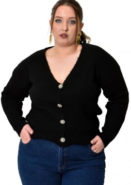 Potre OR - Πλεκτή ζακέτα με κουμπιά στρας Μαύρο 22966