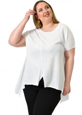 First Woman - Ασύμμετρο κοντομάνικο μπλουζάκι με εμπρόσθιο άνοιγμα Λευκό 24393