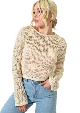 Potre OR - Γυναικεία μπλούζα διάτρητη με ασημοκλωστή Εκρού 23386