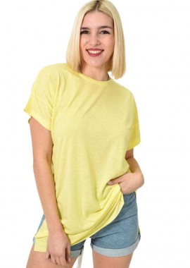 First Woman - Μπλούζα μονόχρωμη με ανοίγματα Κίτρινο 23551