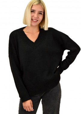 Potre OR - Πλεκτό πουλόβερ με V ντεκολτέ Μαύρο 17717
