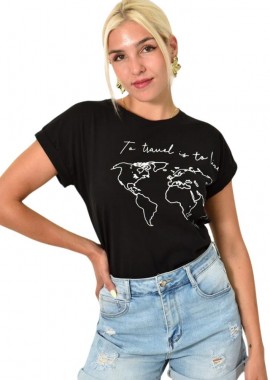 First Woman - Γυναικείο T-shirt με τύπωμα to travel is to live Μαύρο 25521