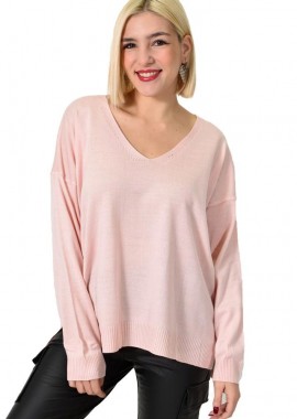 Potre OR - Γυναικεία πλεκτή μπλούζα μονόχρωμη Ροζ 22877