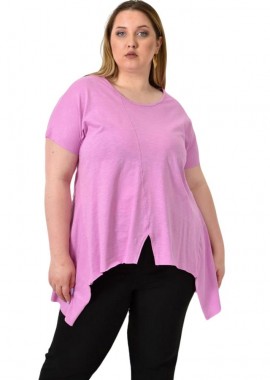 First Woman - Ασύμμετρο κοντομάνικο μπλουζάκι με εμπρόσθιο άνοιγμα Ροζ 24395