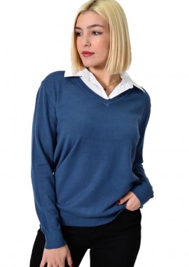 Potre OR - Γυναικεία oversized μπλούζα με γιακά Μπλε 22900