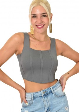 Potre OR - Crop top πλεκτό τύπου κορσές Ανθρακί 25202