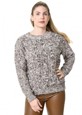 Potre OR - Πλεκτή αφράτη πουλόβερ με πολύχρωμες νηματιές Γκρι 27201