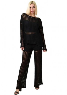 Potre OR - Πλεκτό σετ διάτρητο βαμβακερό Μαύρο 23539