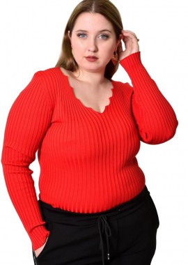 Potre OR - Γυναικείο Plus τοπ ριπ με V λαιμόκομψη Κόκκινο 21875