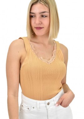 Potre OR - Γυναικείο πλεκτό τοπ με δαντέλα Μπεζ 6495