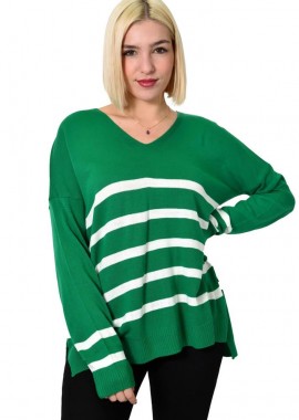 Potre OR - Πλεκτή μπλούζα ριγέ oversized Πράσινο 22858