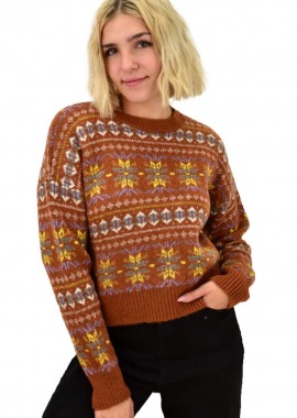 Potre OR - Πουλόβερ πλεκτό με σχέδιο χιονονιφάδα Καφέ 18061