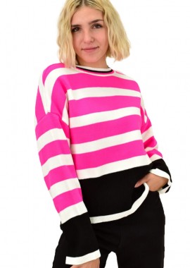 Potre OR - Γυναικεία πλεκτή μπλούζα με ρίγες Φούξια 18135