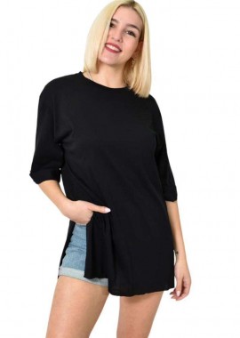 First Woman - Μπλούζα μονόχρωμη με ανοίγματα Μαύρο 23567