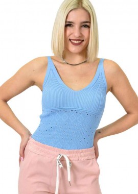 Potre OR - Γυναικείο πλεκτό τοπ διάτρητο Γαλάζιο 23212