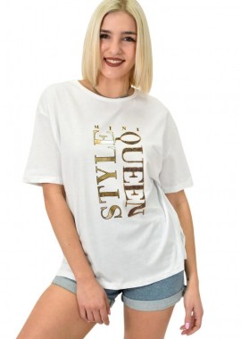 Potre OR - Γυναικείο T-shirt με σχέδιο STYLE QUEEN Λευκό 23165