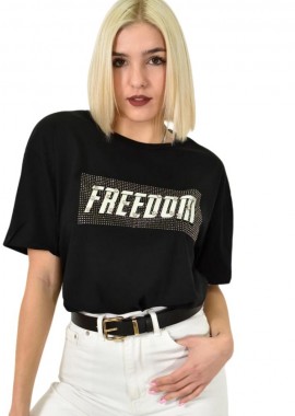 Potre OR - Γυναικείο T-shirt με σχέδιο Freedom Μαύρο 23140