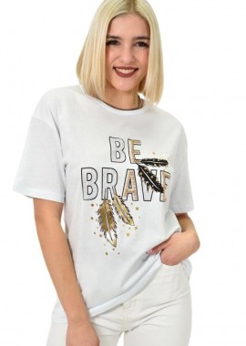 Potre OR - Γυναικείο T-shirt με σχέδιο Be brave Λευκό 23173