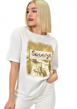 Potre OR - Γυναικείο T-shirt με σχέδιο Savage Λευκό 23167