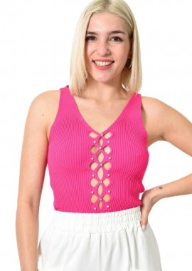 Potre OR - Πλεκτό τοπ με άνοιγμα και στρας Φούξια 23729