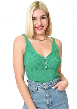 Potre OR - Γυναικείο πλεκτό τοπ διάτρητο με στρας Πράσινο 23458