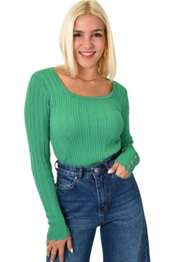 Potre OR - Πλεκτό τοπ POINTELLE με κουμπιά Πράσινο 25693