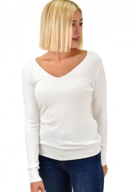 Potre OR - Πλεκτή μπλούζα ζέρσεϊ με V λαιμόκοψη Λευκό 17749