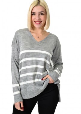 Potre OR - Πλεκτή μπλούζα ριγέ oversized Γκρι 17456