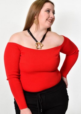 Potre OR - Γυναικείο Plus top με έξω ώμους Κόκκινο 21975