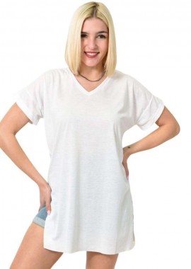 First Woman - Μπλούζα μονόχρωμη με V λαιμόκοψη και ανοίγματα Λευκό 23544