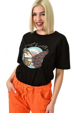 Potre OR - Γυναικείο T-shirt με σχέδιο Just breath Μαύρο 23174