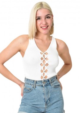 Potre OR - Πλεκτό τοπ με άνοιγμα και στρας Λευκό 23737