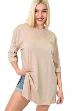 First Woman - Μπλούζα μονόχρωμη με ανοίγματα Μπεζ 23559