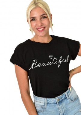 First Woman - T-shirt με τύπωμα Μαύρο 25534