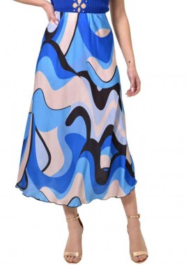 First Woman - Midi σατέν φούστα εμπριμέ Μπλε Ρουά 23524