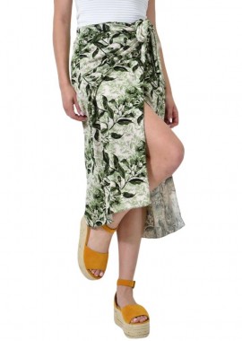 Potre OR - Φλοράλ φούστα με δέσιμο στη μέση Χακί 24478