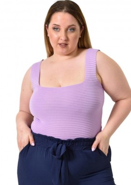 Potre OR - Γυναικείο Plus Size τοπ αμάνικο με ανάγλυφο σχέδιο Λιλά 24424