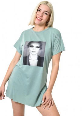 First Woman - Μπλούζα μονόχρωμη με ανοίγματα και στάμπα Φυστικί 23642