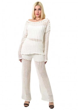 Potre OR - Πλεκτό σετ διάτρητο βαμβακερό Λευκό 23540