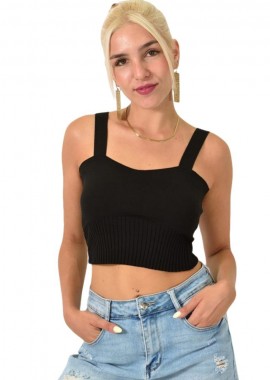Potre OR - Crop top πλεκτό με τιράντες Μαύρο 25184